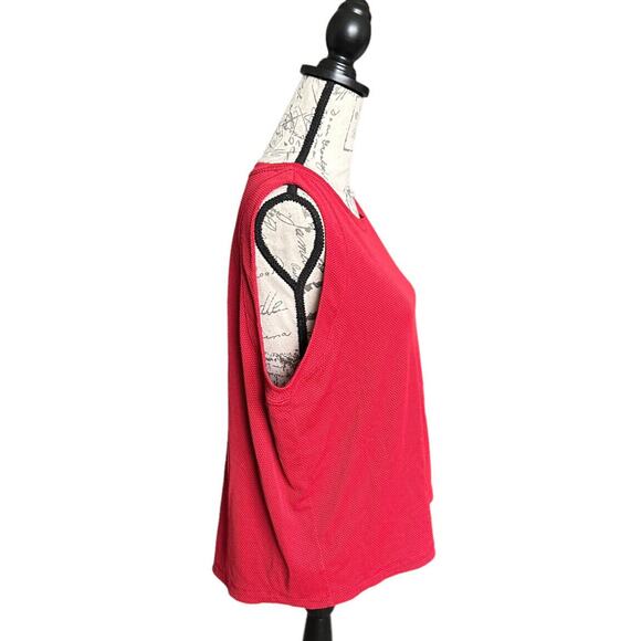 New Calia Carrie Underwood Bubble Mesh High Low Tank Top Autumn Rose Red 2X NWT - Picture 2 of 6